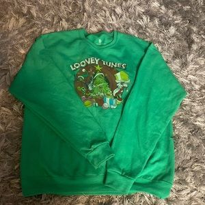 Urban Outfitters Green Looney Tunes Christmas Pullover Sweatshirt